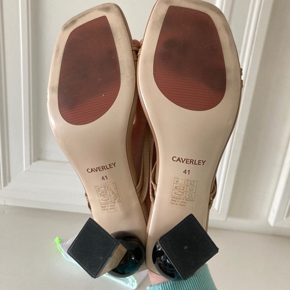 Caverley Anthropologie Trish Leather Neutral Geometric Heeled Mules - Picture 8 of 9